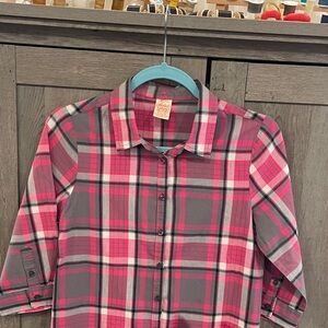 Faded glory Pink and Gray Plaid Button Down Shirt